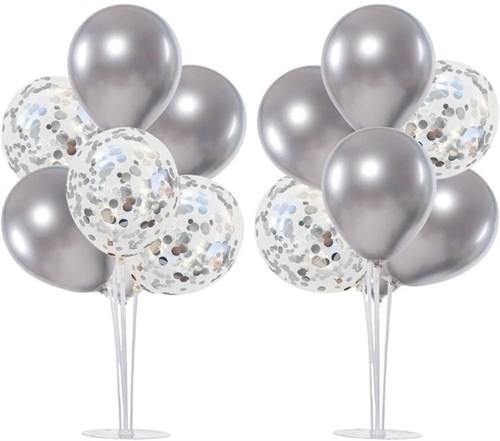 Gümüş Krom Konfetili Ayaklı Balon Standı