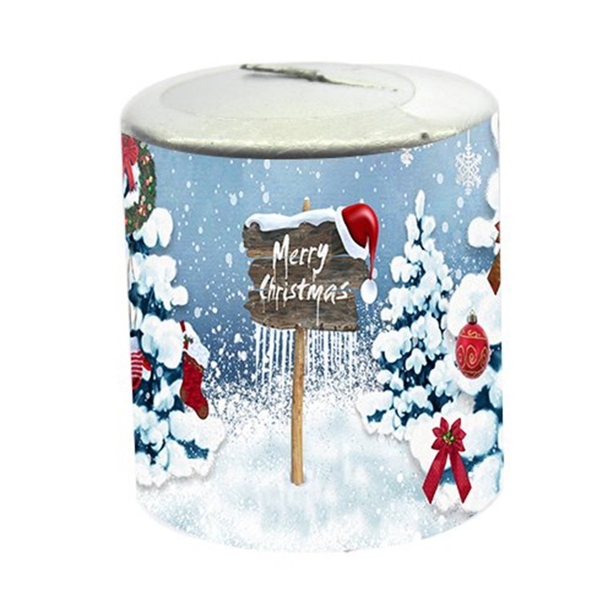 Gümüş Merry Christmas Silindir Mum 6x7 Cm