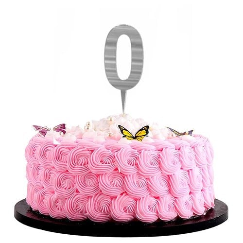 Gümüş Renkli 0 Rakam Pleksi Pasta Süsü