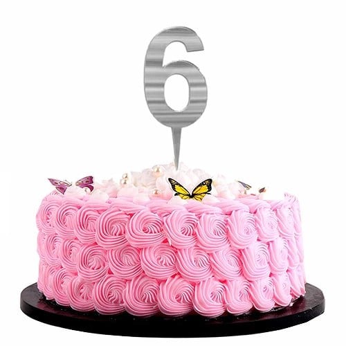 Gümüş Renkli 6 Rakam Pleksi Pasta Süsü