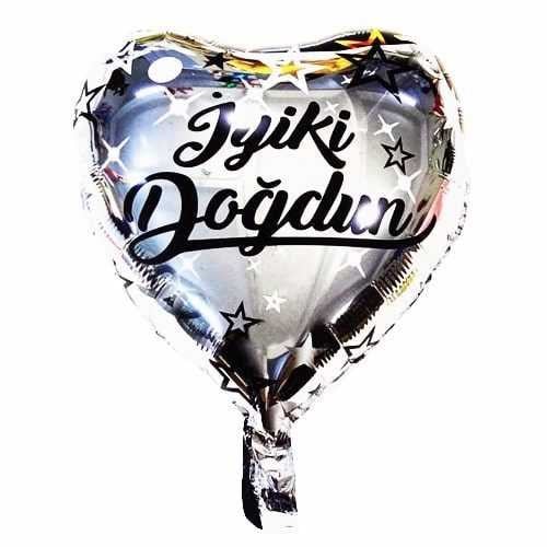 Gümüş Renkli İyi Ki Doğdun Kalp Folyo Balon