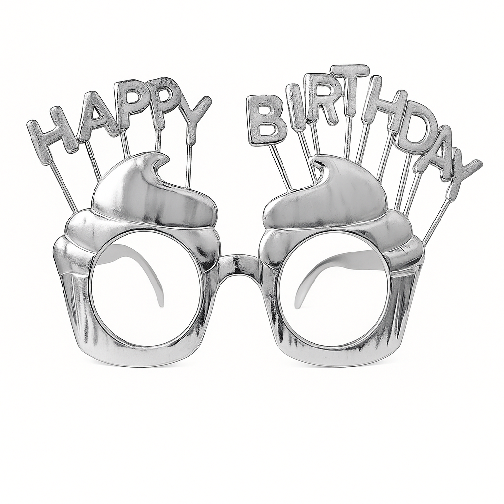 Parti GözlükleriHappy Birthday Cupcake Gümüş Gözlük