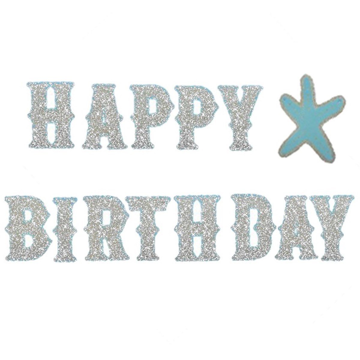 Happy Birthday Gümüş Simli Mavi Banner