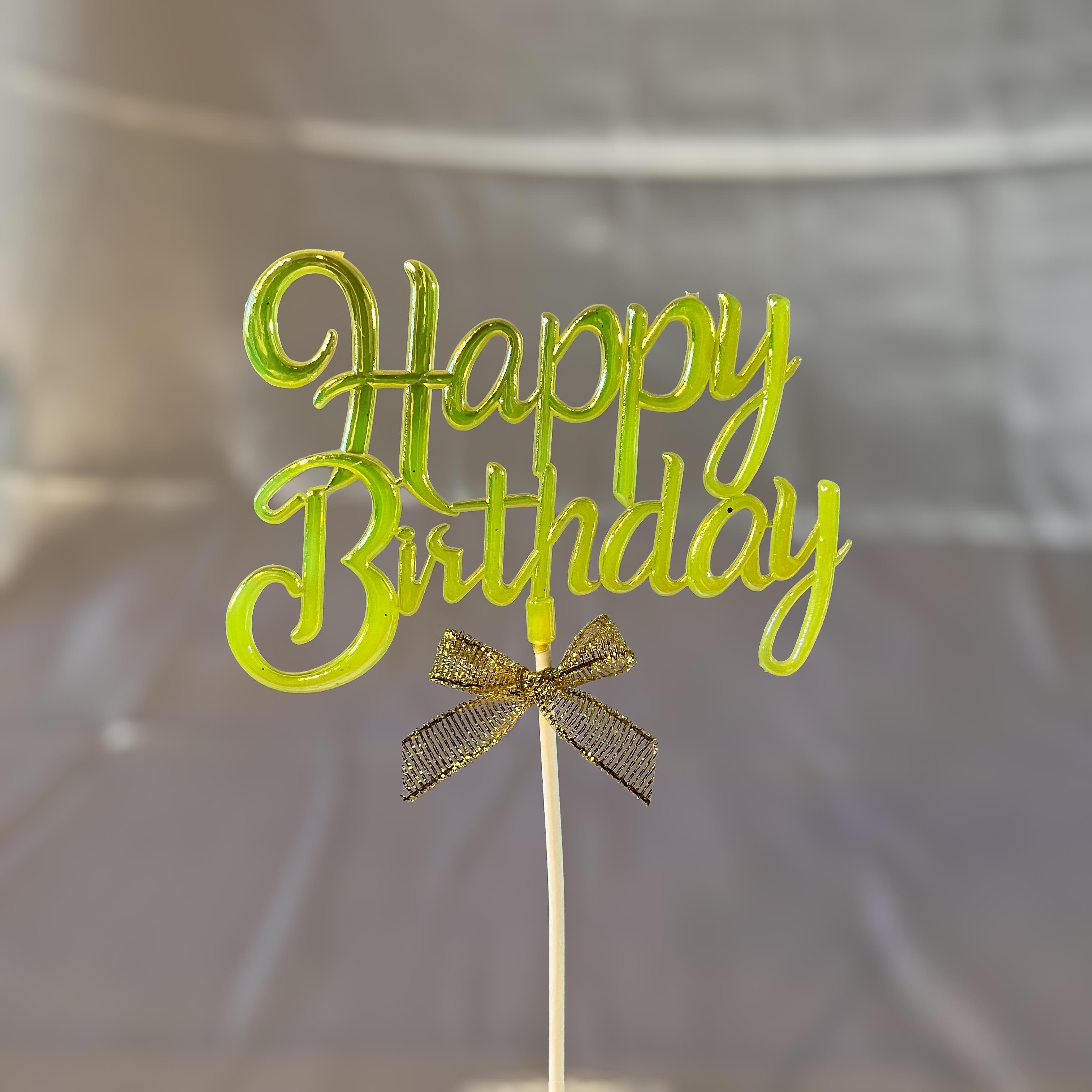 İsimli Pleksi Pasta SüsüHappy Birthday Pasta Süsü Sarı