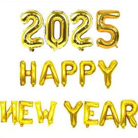 Yılbaşı BalonlarıHappy New Year 2024 Gold Folyo Balon 35 Cm