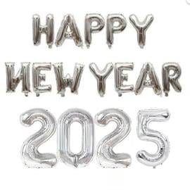 Yılbaşı BalonlarıHappy New Year 2024 Gümüş Folyo Balon