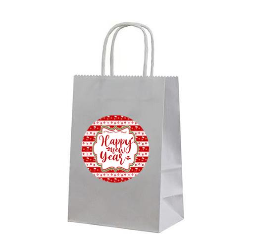 Yılbaşı SüsleriHappy New Year Baskılı Gümüş Renk Karton Parti Çantası