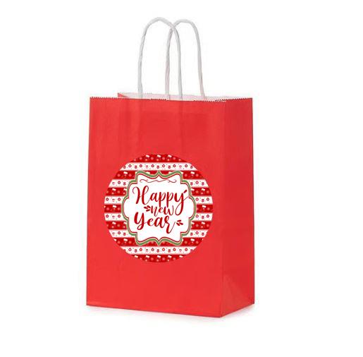 Yılbaşı SüsleriHappy New Year Baskılı Kırmızı Renk Karton Parti Çantası