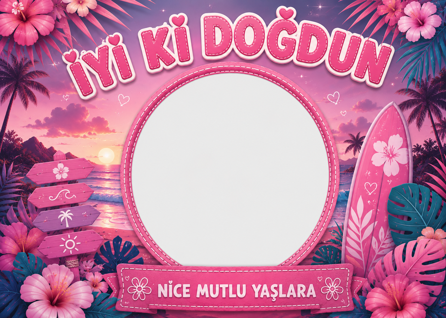 Stitch Hawai Temalı Doğum Günü Afiş Pembe