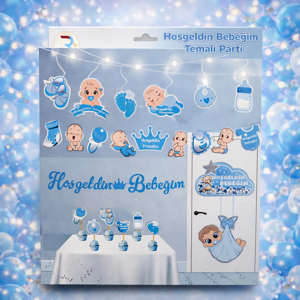 Erkek Bebek PartisiHoşgeldin Bebeğim Mavi Doğum Günü Seti