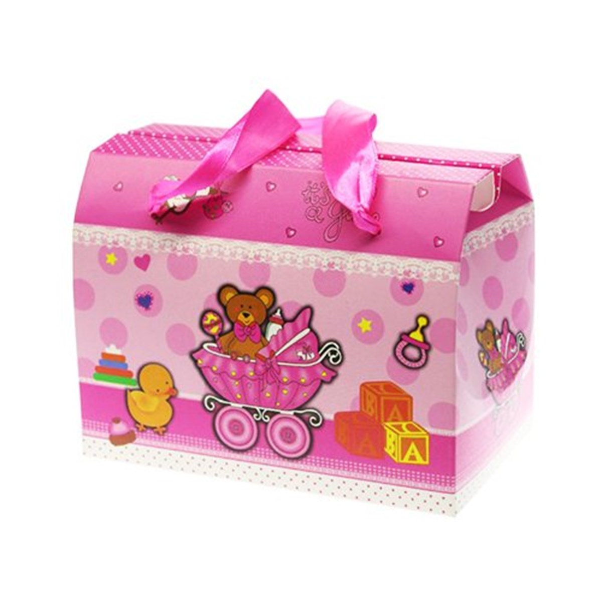 Karton Çanta Kabartmalı Pembe Renk 12 Adet