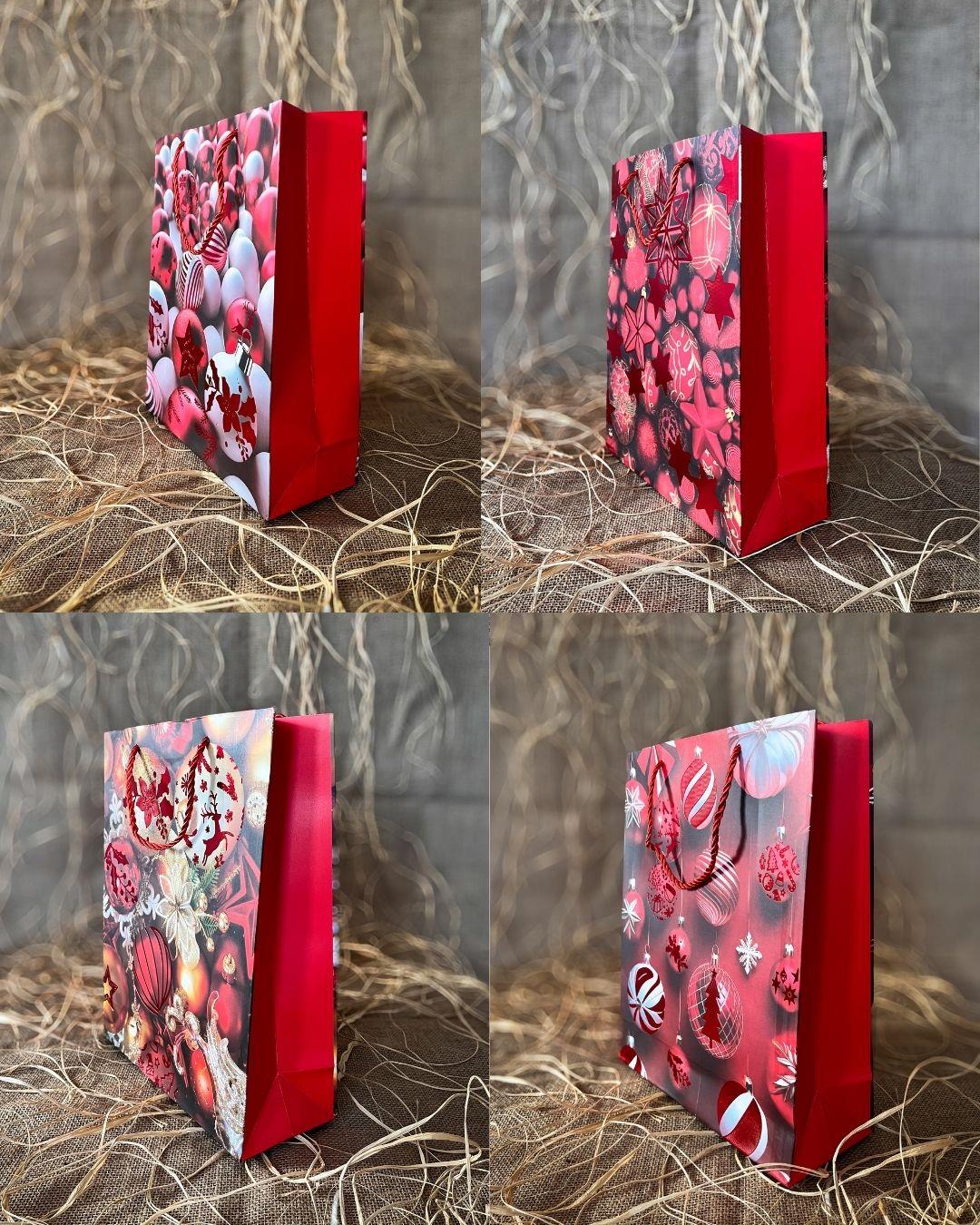 Hediye Karton ÇantalarKırmızı Yılbaşı Karton Çanta 12 Adet