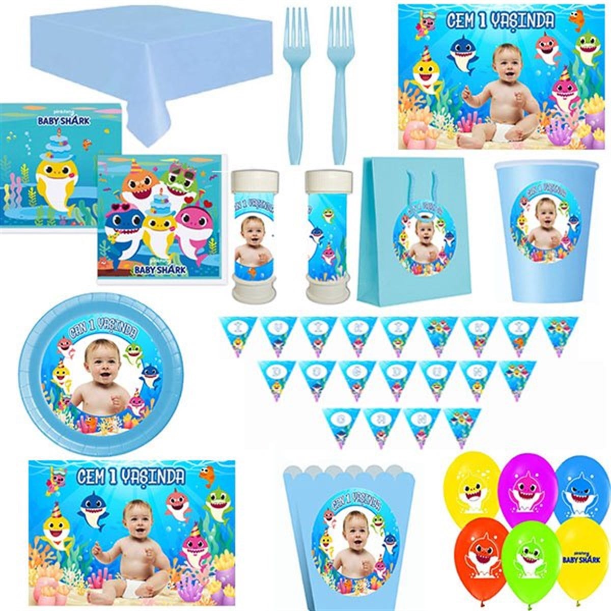 Kişiye Özel Baby Shark 24 Kişilik Parti Seti