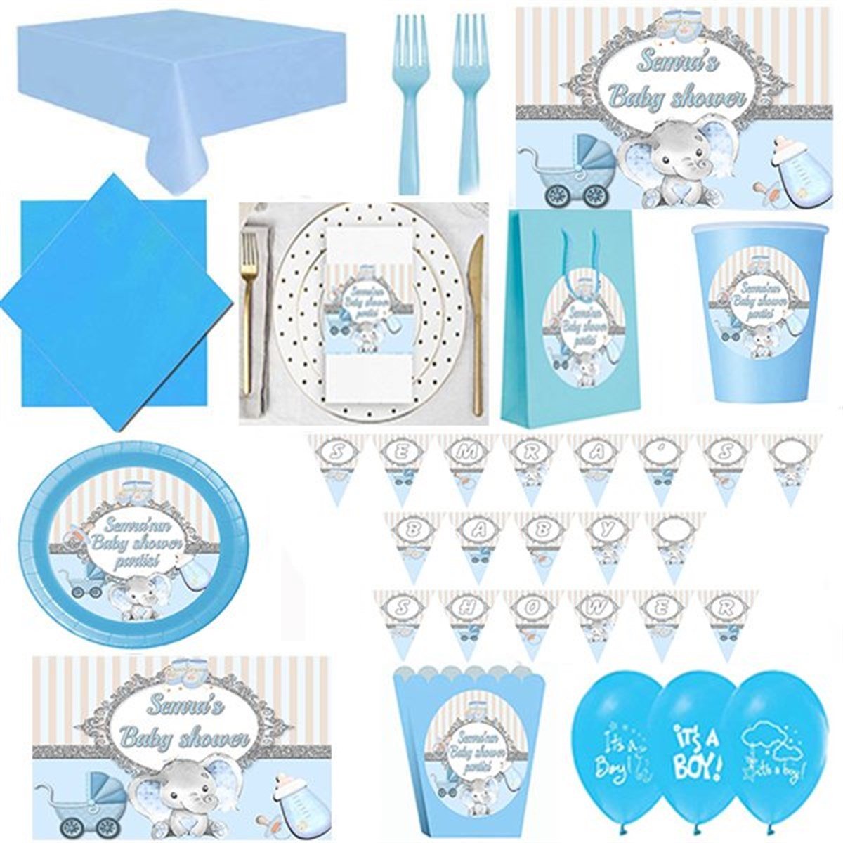 Kişiye Özel Baby Shower Erkek 24 Kişilik Parti Seti