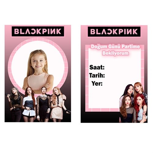 Kişiye Özel Black Pink Davetiye 10 Adet
