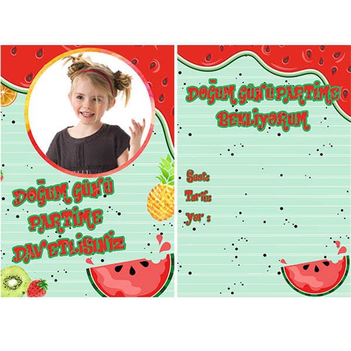 Kişiye Özel Çılgın Meyveler Davetiye 10 Adet