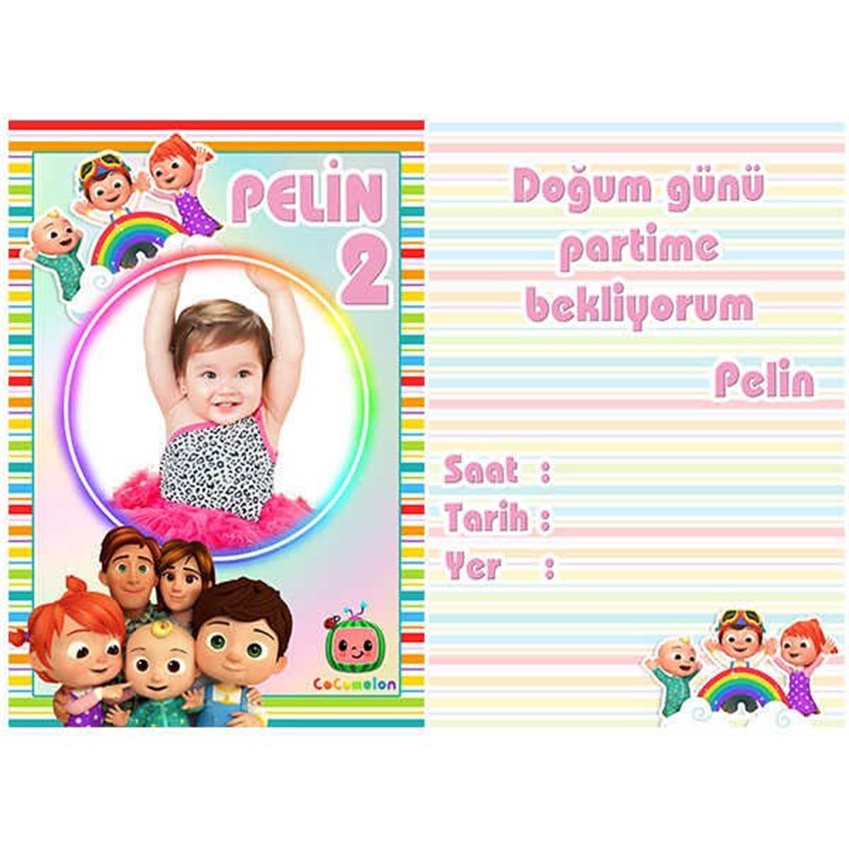 Kişiye Özel Cocomelon Davetiye 10 Adet