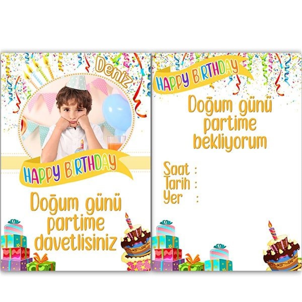 Kişiye Özel Happy Birthday Davetiye 10 Adet