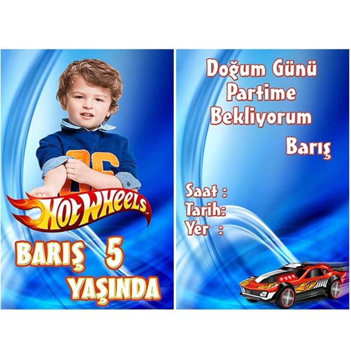 Kişiye Özel Hot Wheels Davetiye 10 Adet