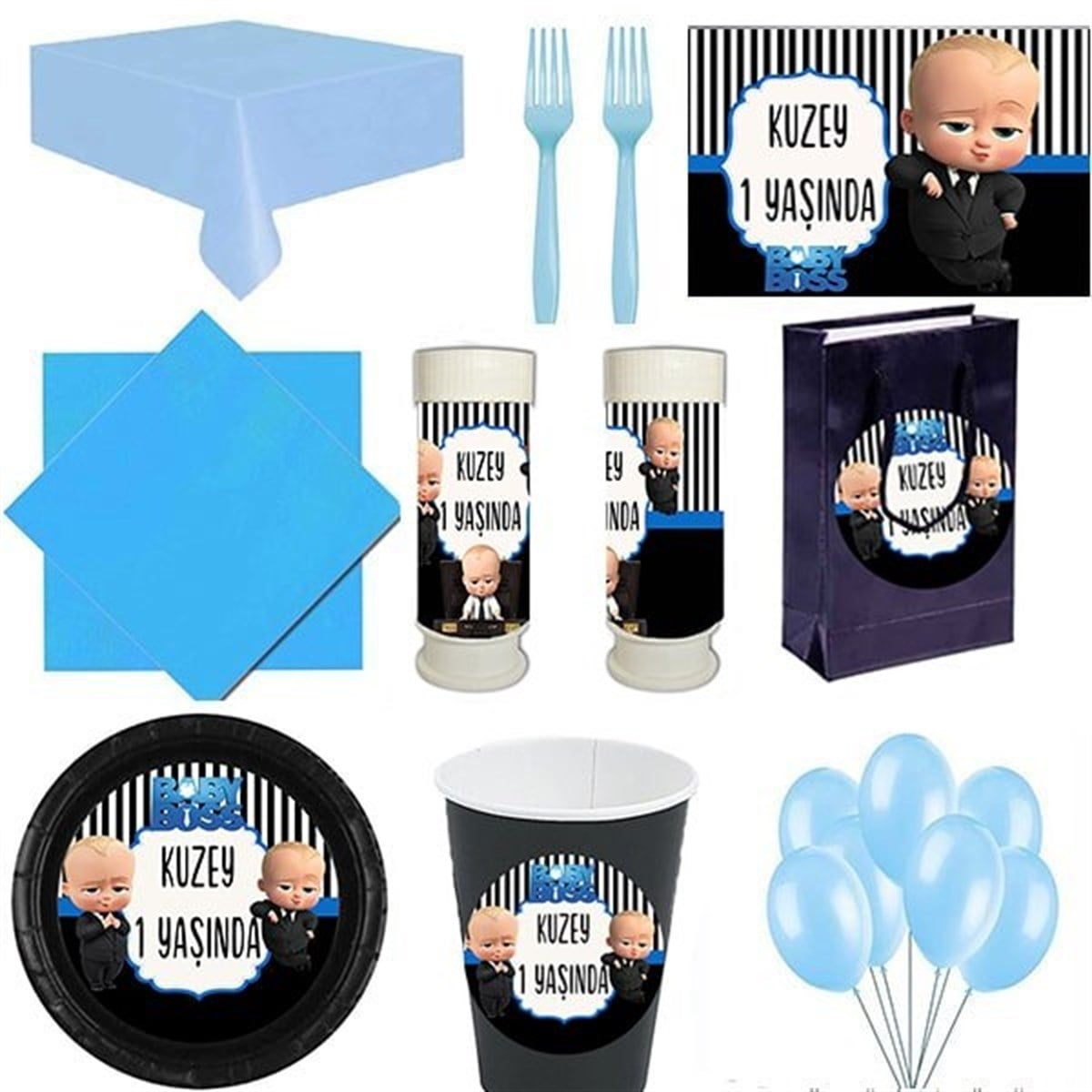 Kişiye Özel Patron Bebek 8 Kişilik Parti Seti