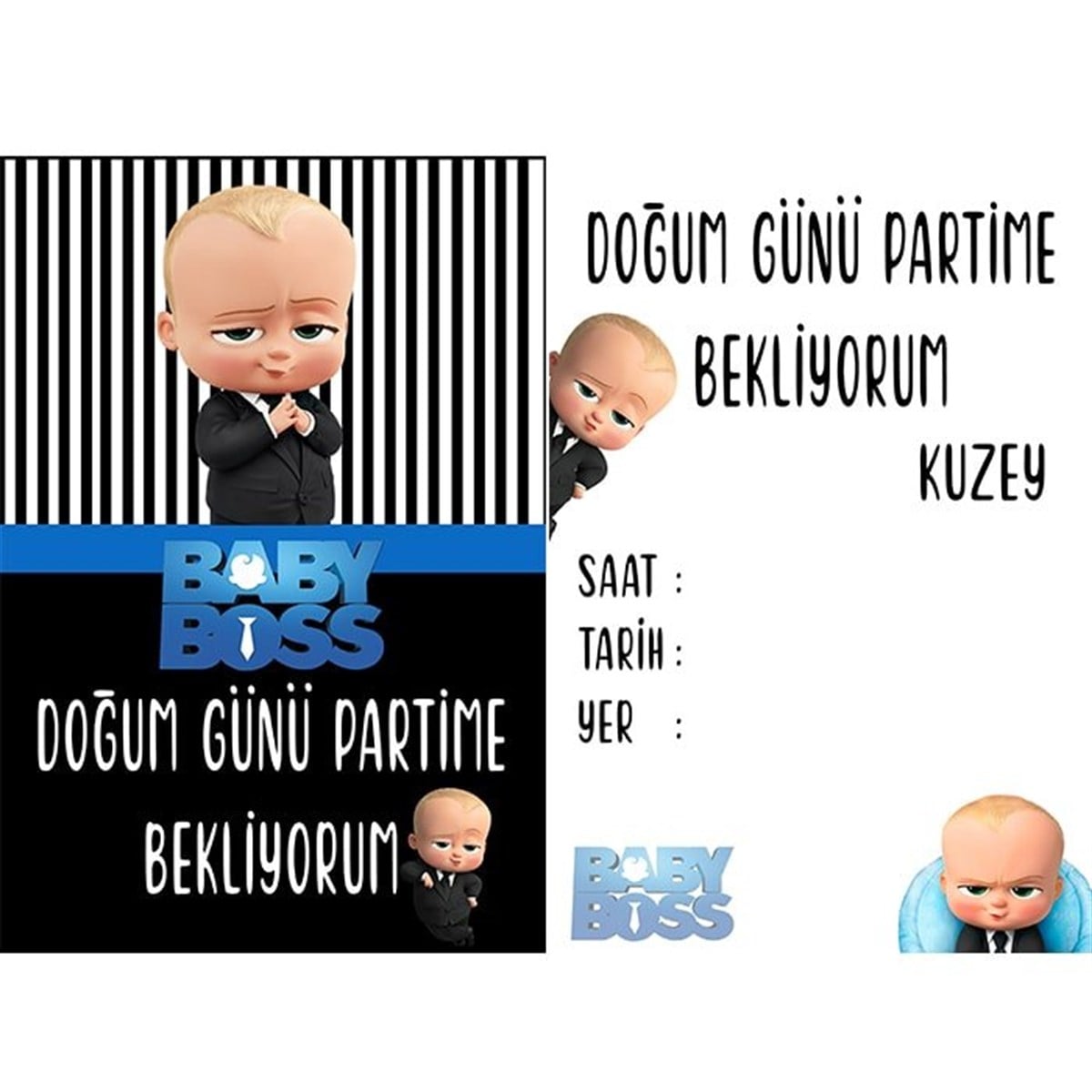 Kişiye Özel Patron Bebek Davetiye 10 Adet