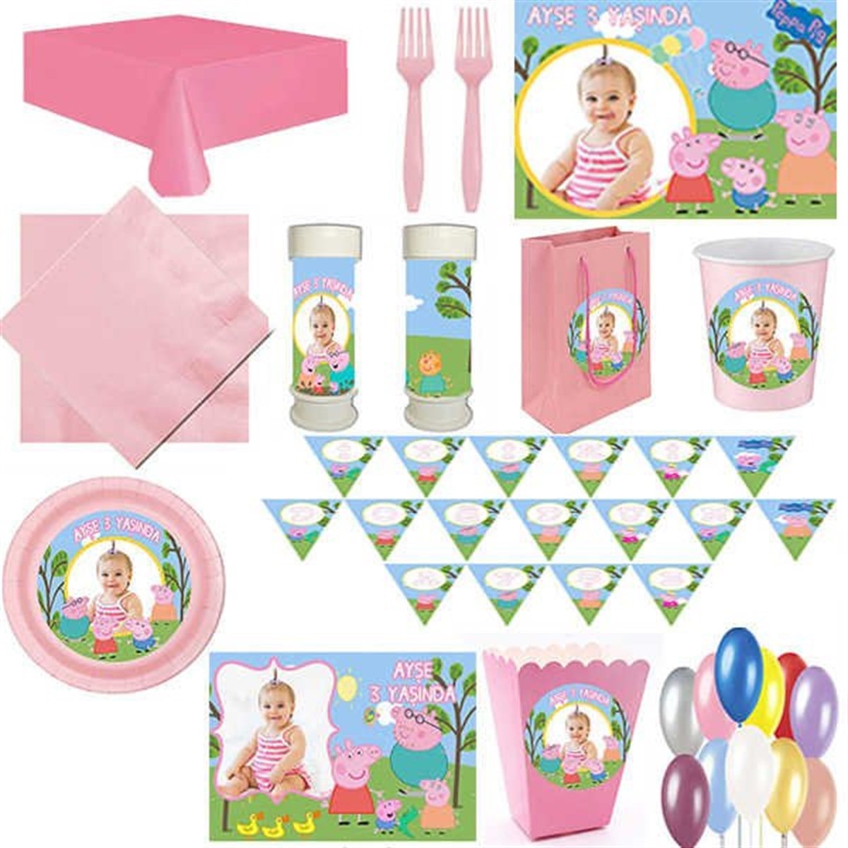 Kişiye Özel Peppa Pig 24 Kişilik Parti Seti
