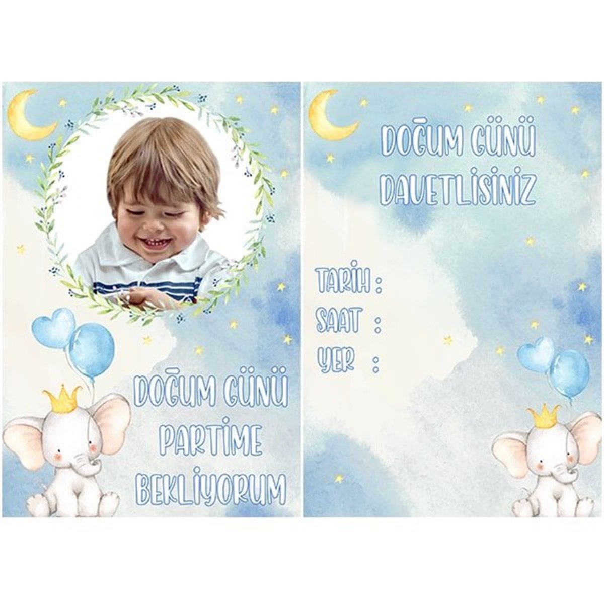 Kişiye Özel Sevimli Fil Davetiye 10 Adet