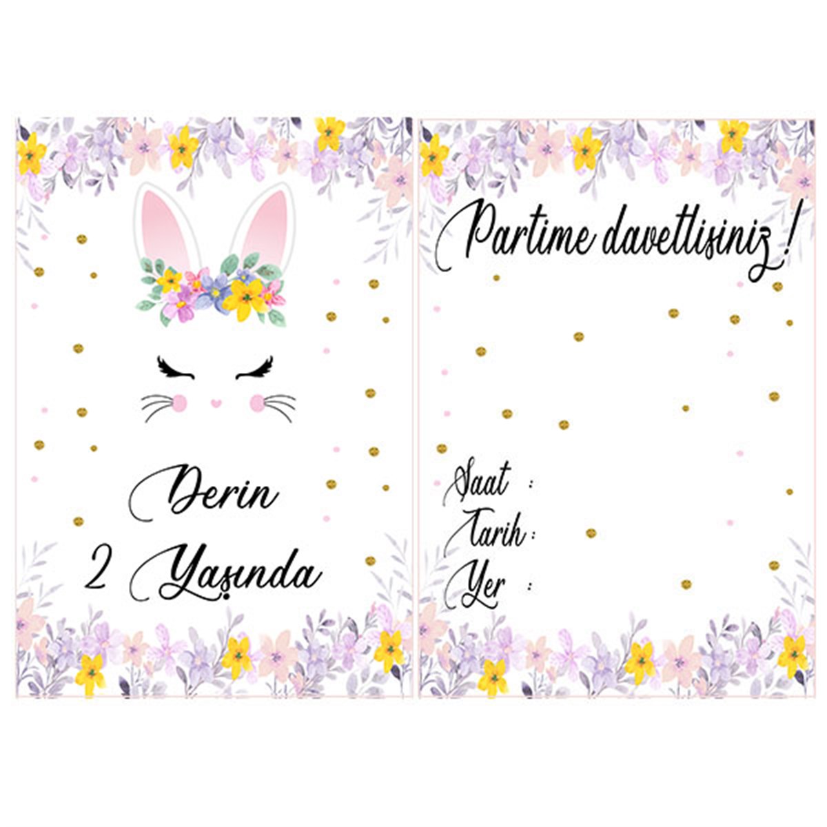 Kişiye Özel Tavşan Davetiye 10 Adet