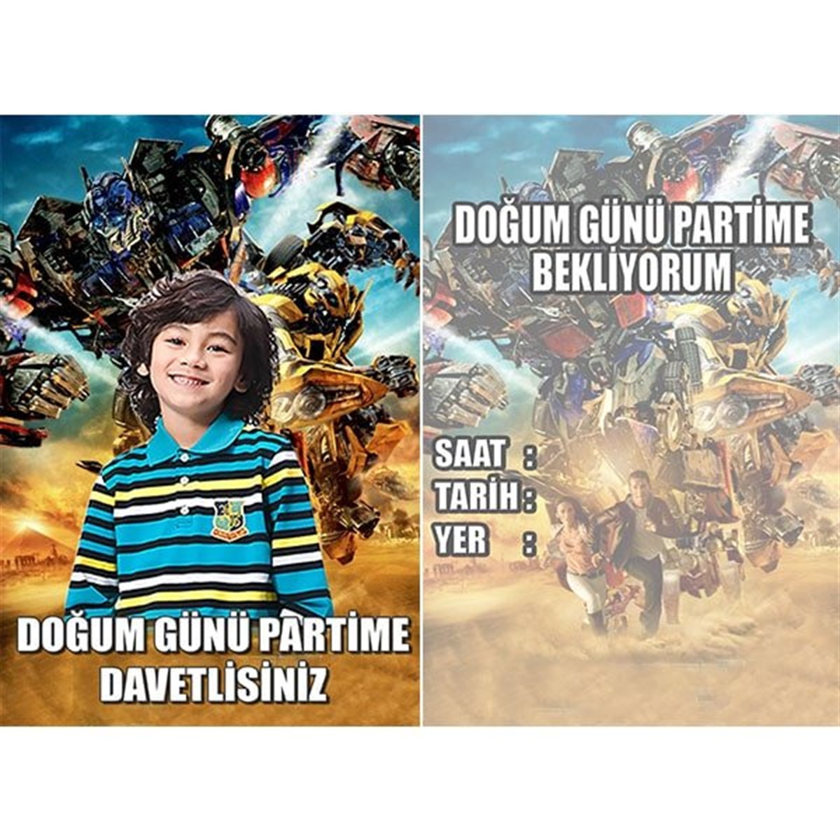 Kişiye Özel Transformers Davetiye 10 Adet