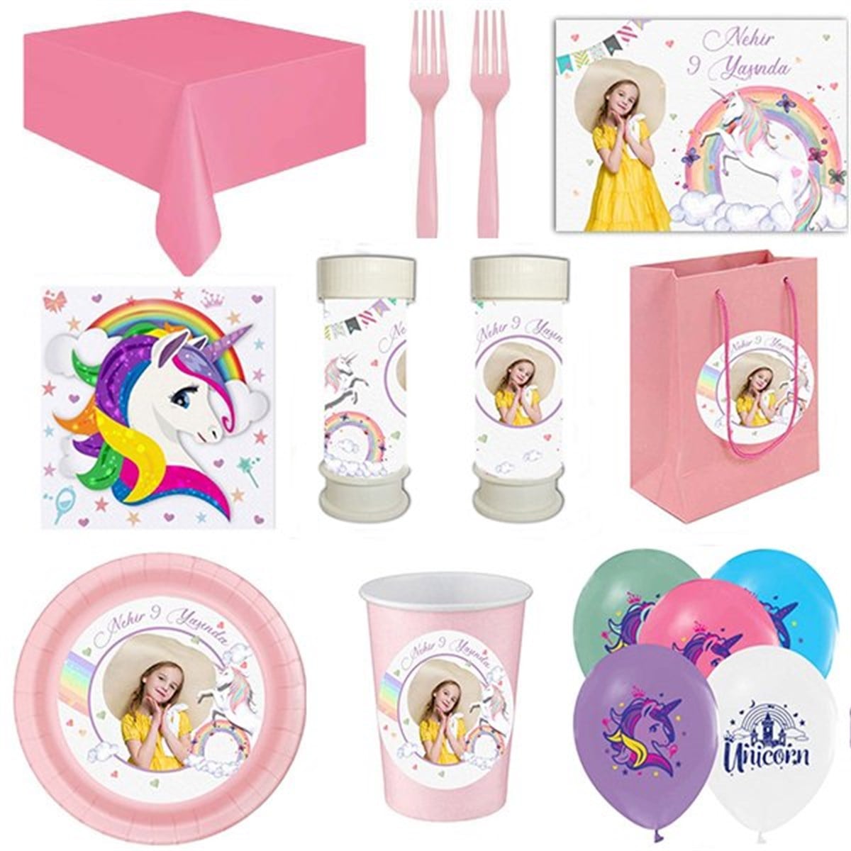 Kişiye Özel Unicorn 8 Kişilik Parti Seti