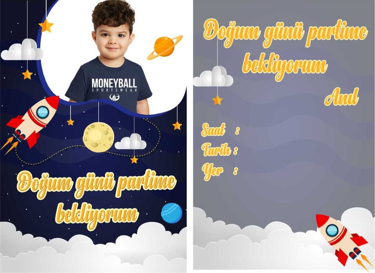 Kişiye Özel Uzay Davetiye 10 Adet