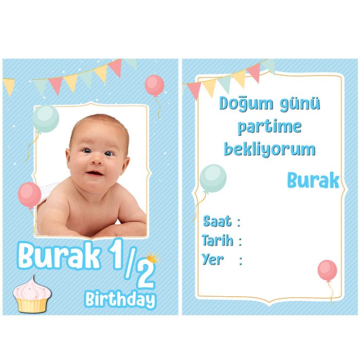 Kişiye Özel Yarım Yaş Erkek Davetiye