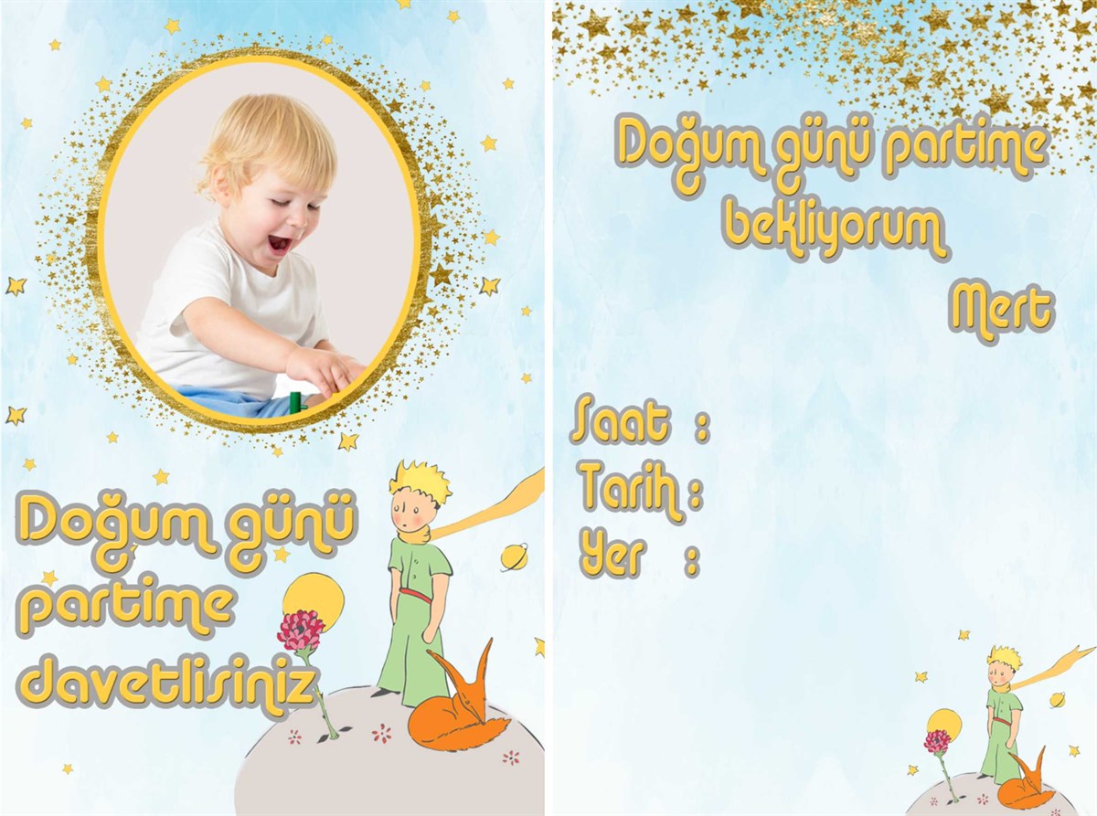 Küçük Prens Kişiye Özel Davetiye 10 Adet