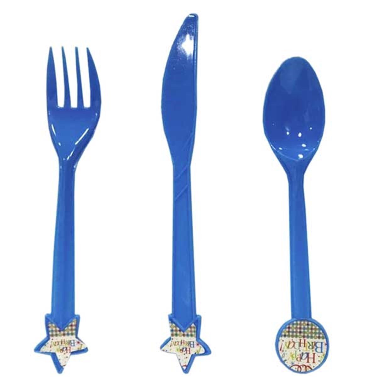 Mavi Happy Birthday Çatal Bıçak Kaşık Seti 18 Adet