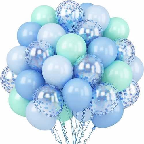 Mavi Mint Yeşili Konfetili Uçan Balon 20 Adet