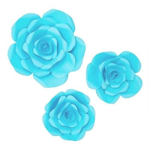 Paketleme MalzemeleriMavi Renkli 3 Boyutlu Dekoratif Kağıt Çiçek 40 Cm 2 Adet