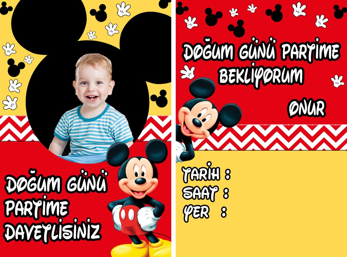 Mickey Mouse Kişiye Özel Davetiye 10 Adet