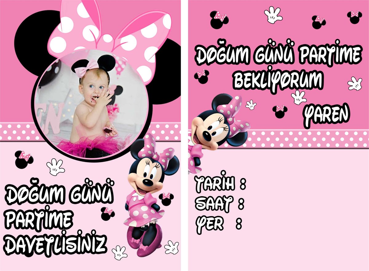 Minnie Mouse Kişiye Özel Davetiye 10 Adet