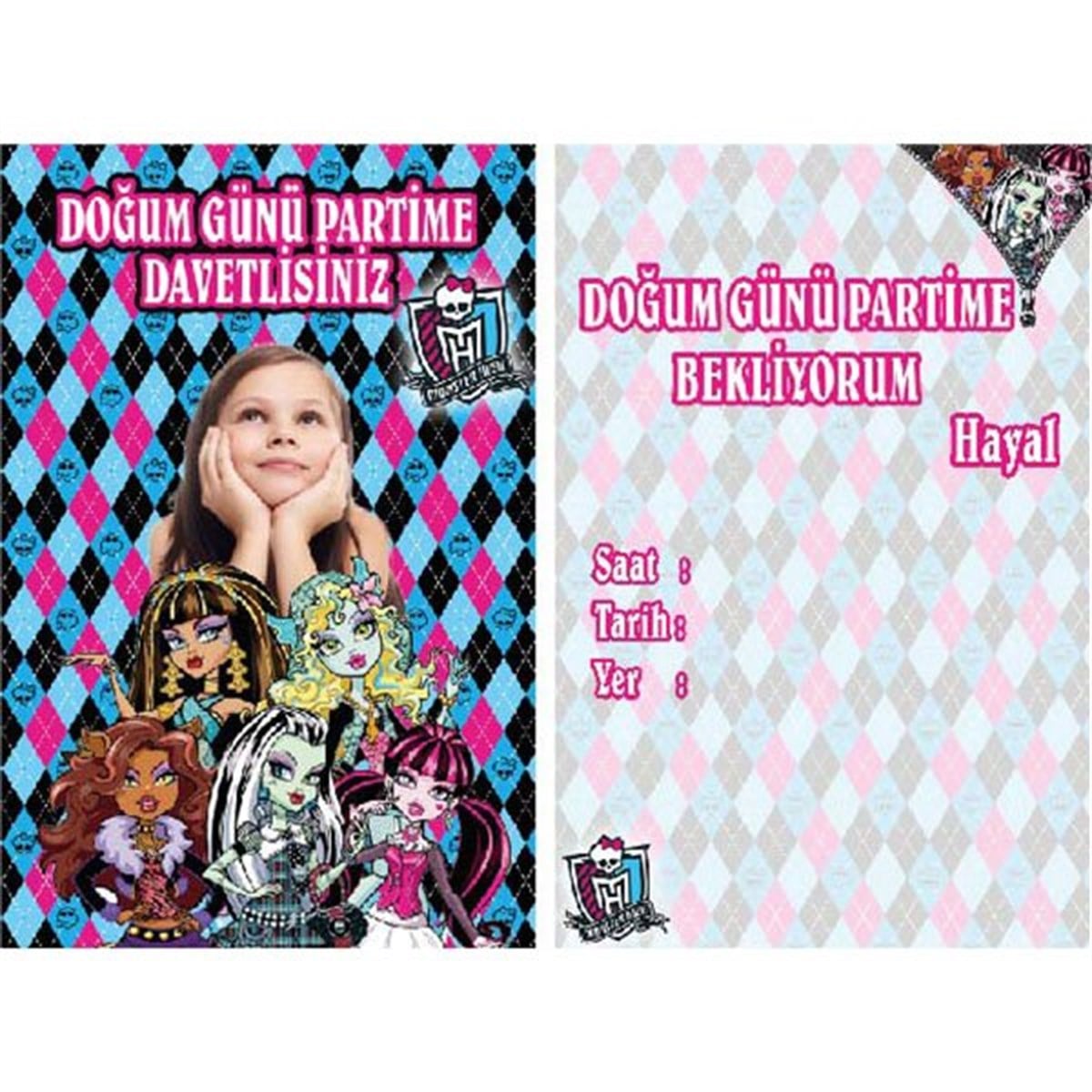 Monster High Kişiye Özel Davetiye 10 Adet