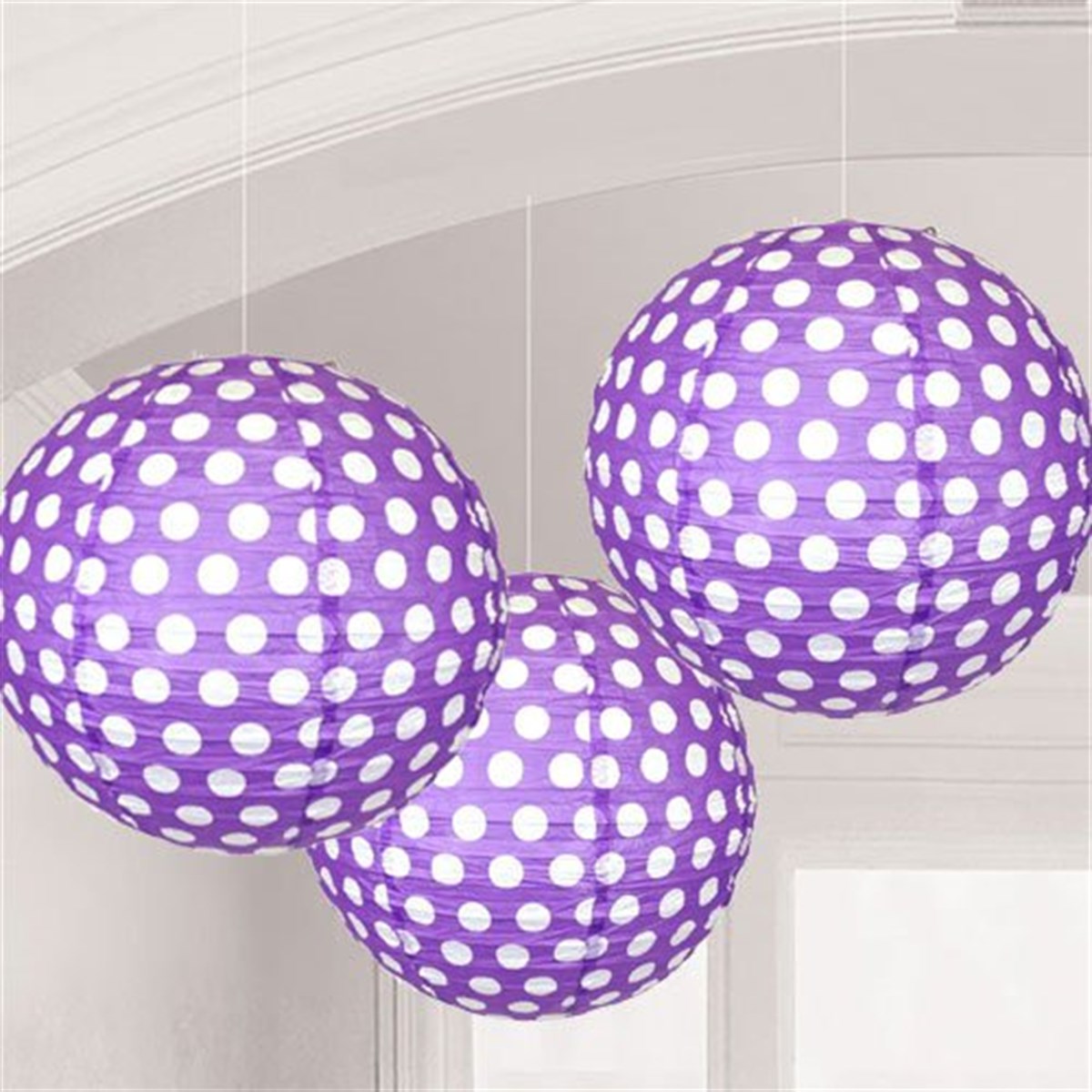 Mor Puanlı Fener Süs 30 Cm 3 Adet