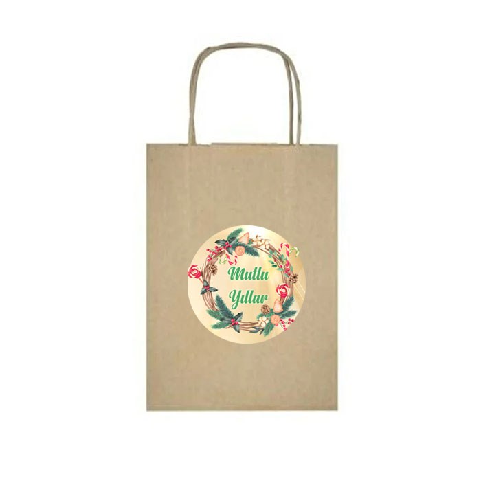 Mutlu Yıllar Baskılı Kraft Renk Karton Parti Çantası