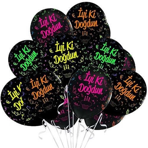Neon İyi ki Doğdun Baskılı Balon 12 Adet