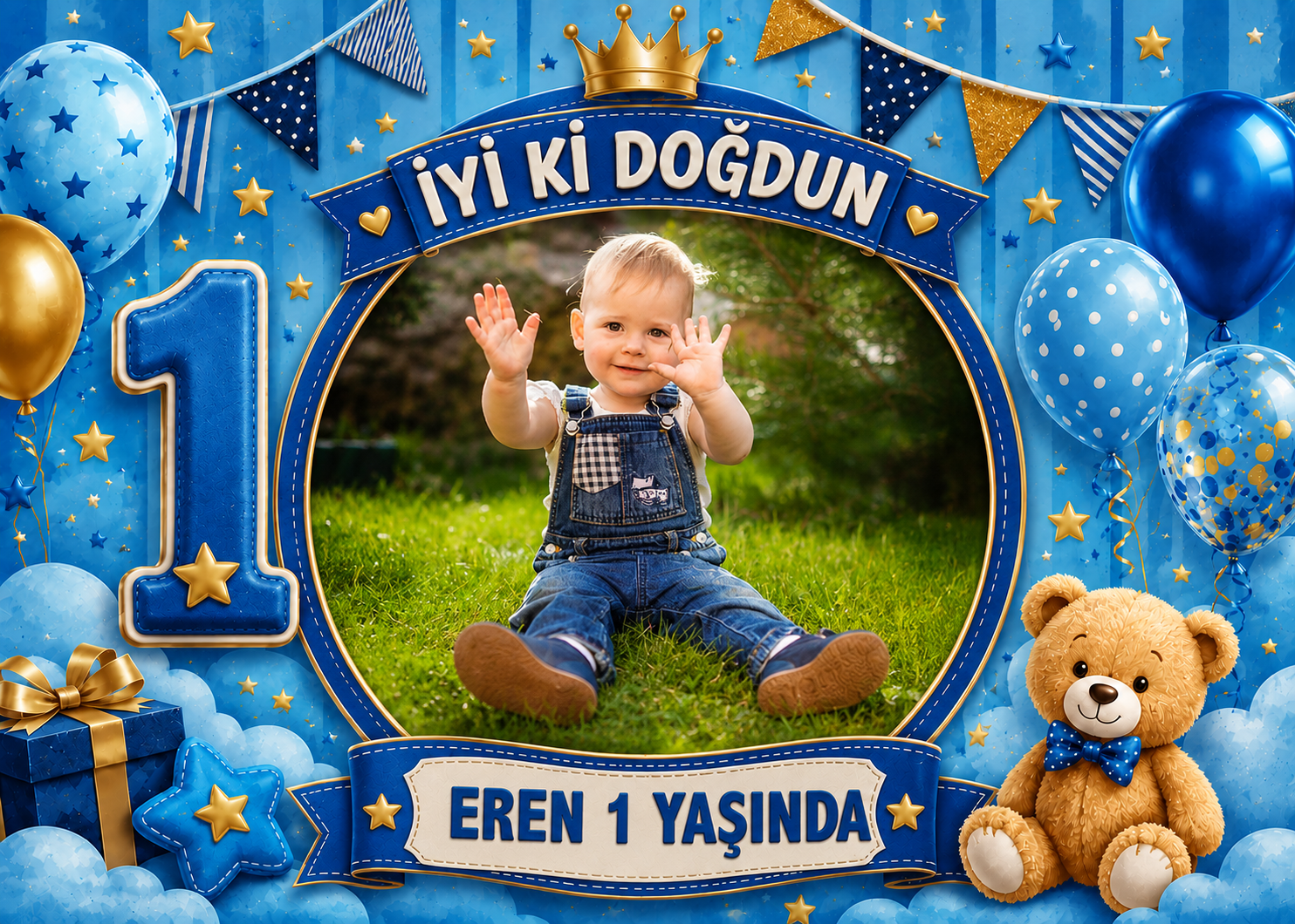 1 Yaş Erkek KonseptiOne Erkek Kişiye Özel Afiş