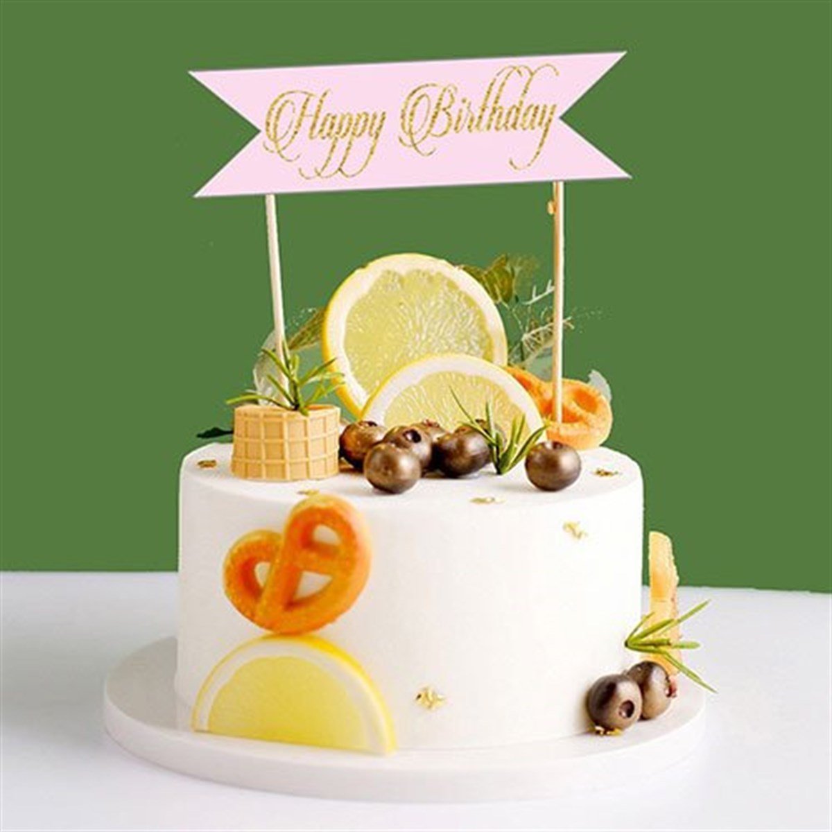 Pembe Gold Happy Birthday Pasta Süsü 1 Adet