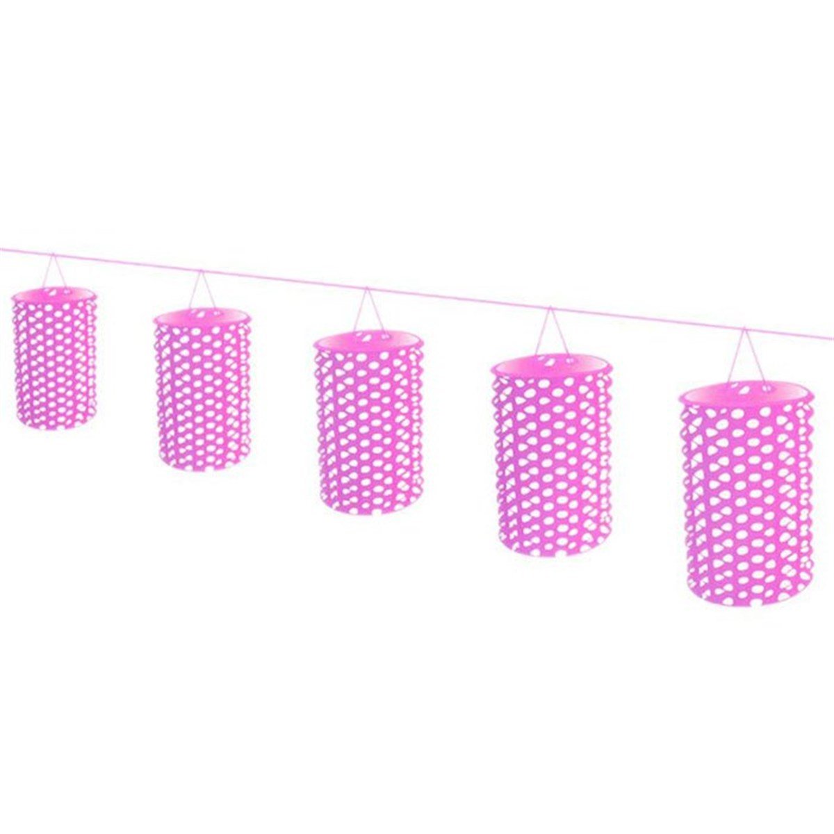 Pembe Puaniyeli Sıralı Fener Süs 8 Adet