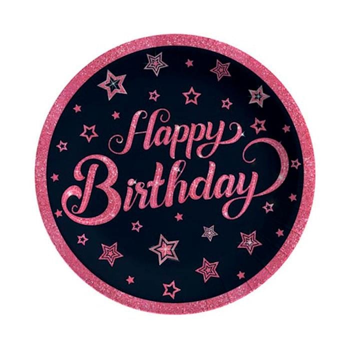 Pembe Siyah Happy Birthday Tabak