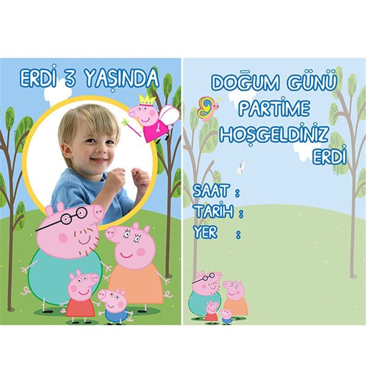 Peppa Pig Kişiye Özel Davetiye 10 Adet