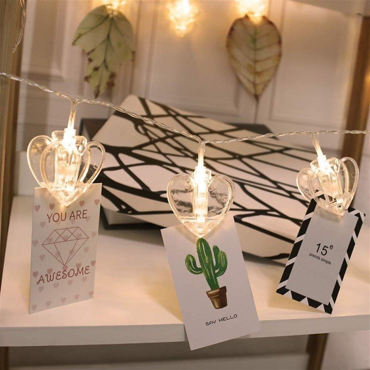 Pilli Şeffaf Mandallı Kalp Led Işık