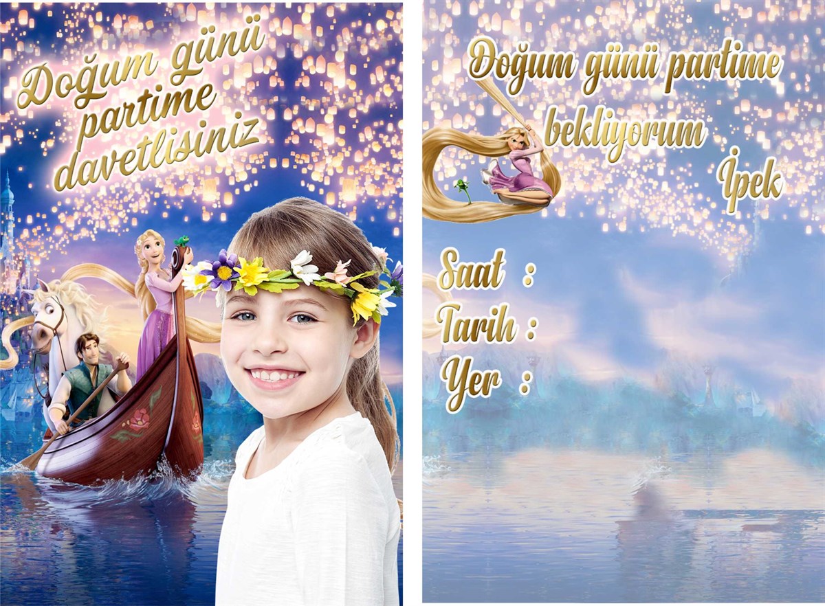 Rapunzel Kişiye Özel Davetiye 10 Adet