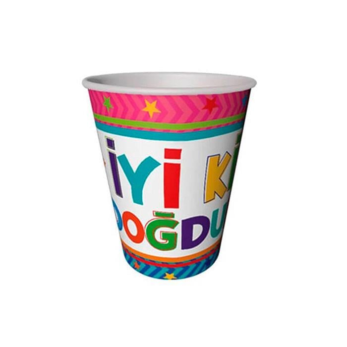 Renkli İyi ki Doğdun  Bardak 8 Adet